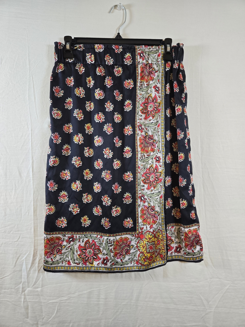 LOFT Navy Floral Wrap Skirt with Pink and Yellow Blooms